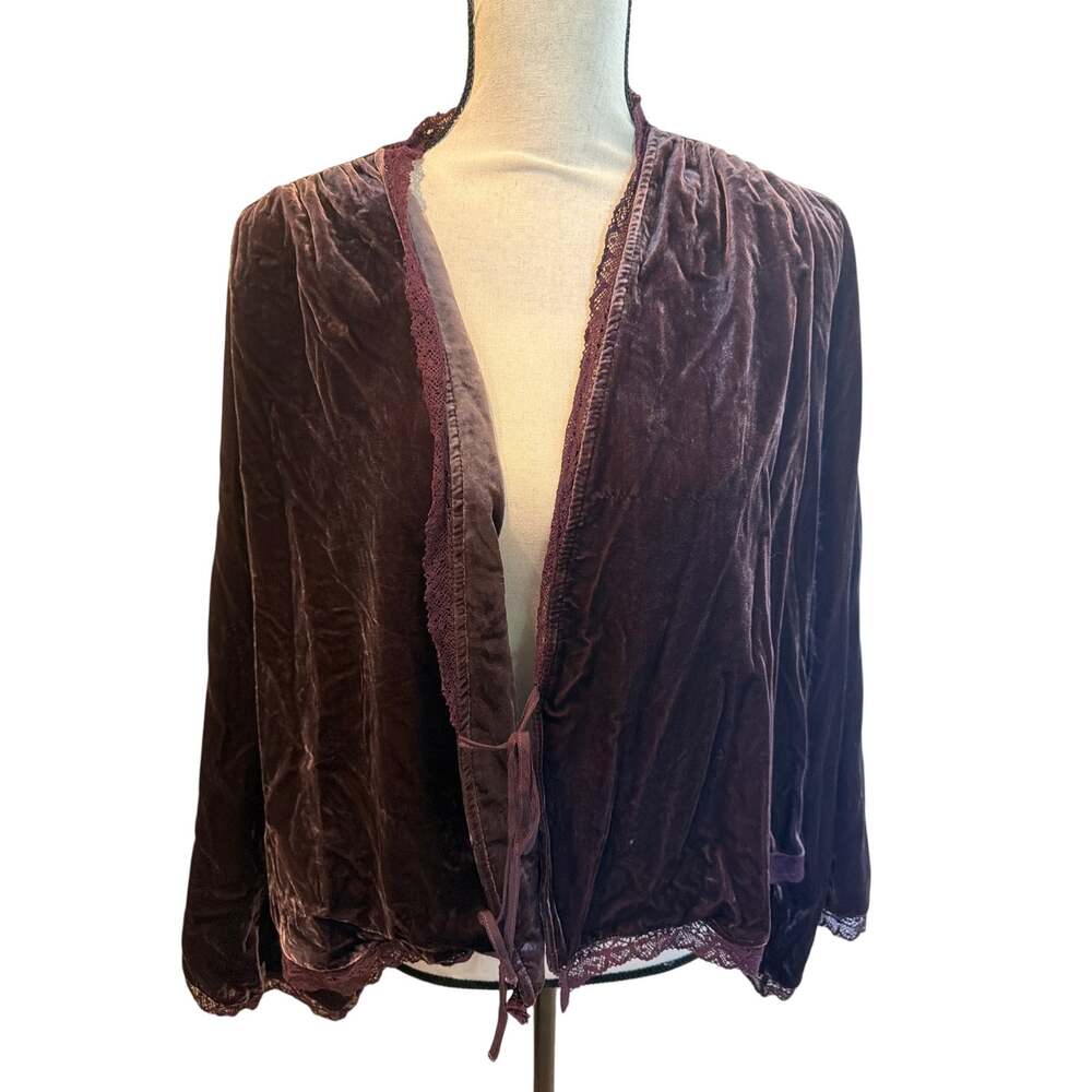 ⭐️ Women’s Free People Plum Crushed Velvet Jacket Bell Sleeves Size Small Boho